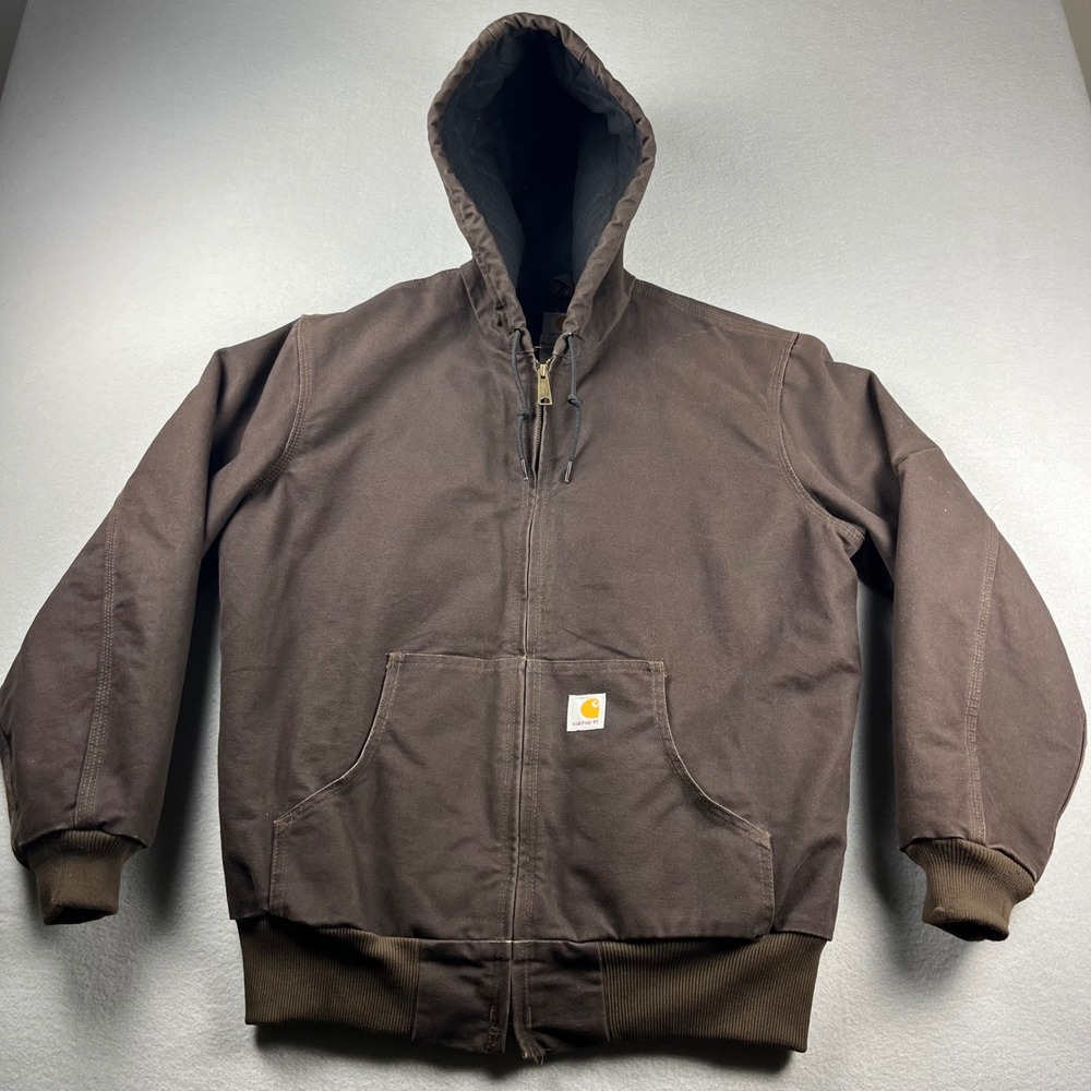 Carhartt WJ130 DKB Women Medium Brown Quilted Flannel Lined Active Duck Jacket